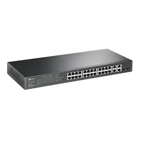 TP-Link TL-SL2428P JetStream 24x 10/100FE PoE+ LAN, 2xGbE RJ45/SFP Combo port menedzselhető PoE+ switch