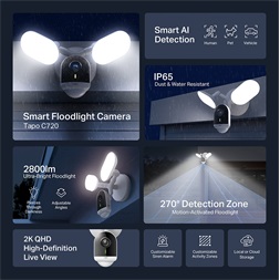 TP-Link Tapo C720 2K QHD, IP65, NightVision fényszórós fehér biztonsági kamera