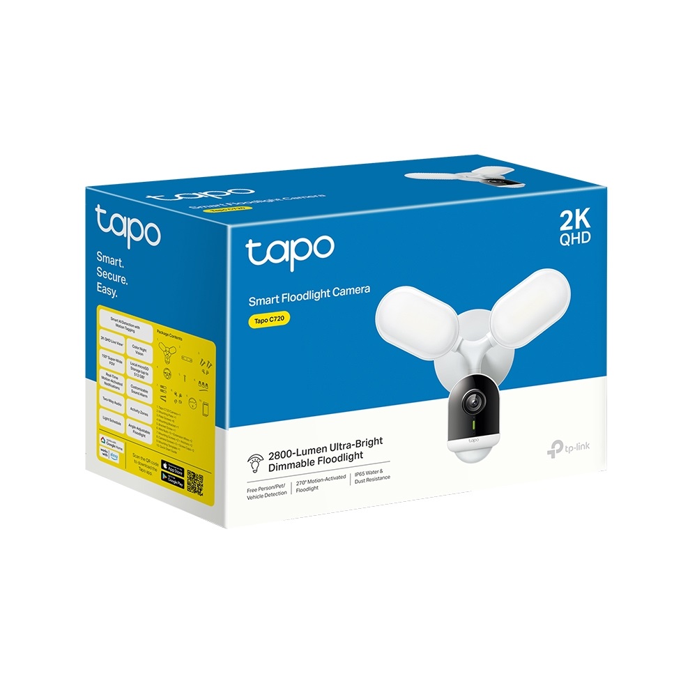 TP-Link Tapo C720 2K QHD, IP65, NightVision fényszórós fehér biztonsági kamera