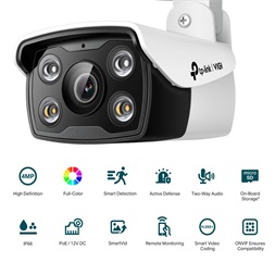 TP-Link VIGI C340 /4MP/6mm/kültéri/H265/IR30m/SD/Smart Detection/kétirányú hang/Full-Color IP csőkamera