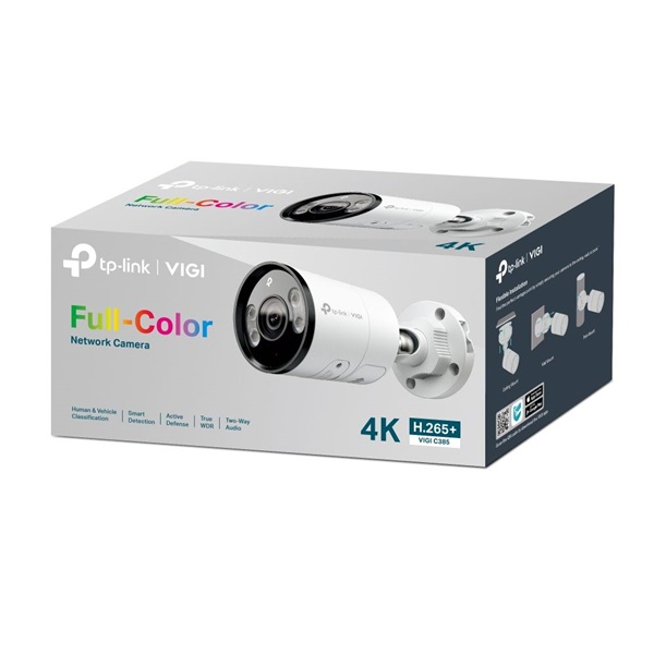 TP-Link VIGI C385(4mm) /Kültéri/8MP/4mm/IR/LED30m/FullColor/Smart/fém ház/ Duál megvilágítású IP csőkamera