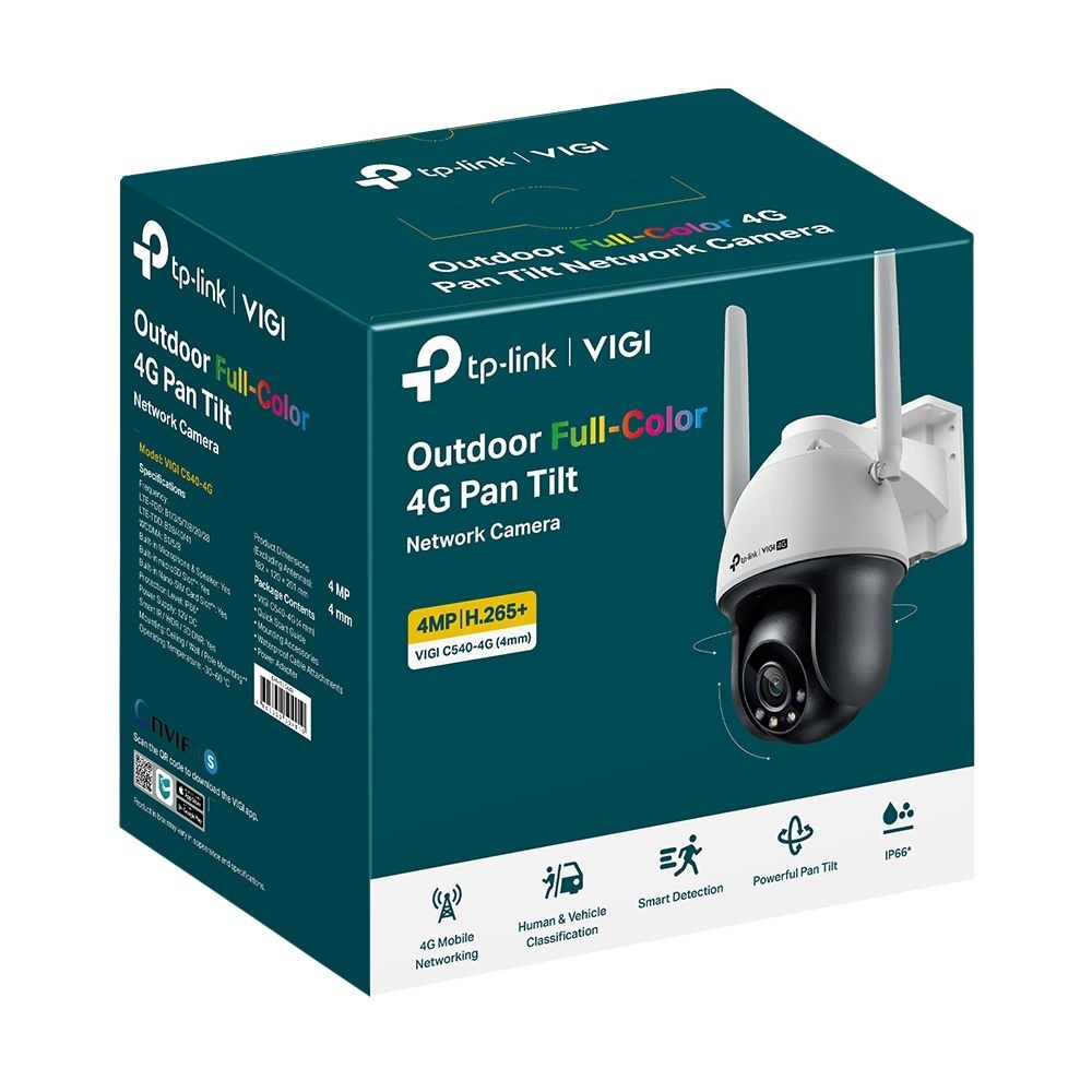 TP-Link VIGI C540-4G(4mm) /Kültéri/4MP/4mm/IR/LED30m/FullColor/Smart/Auto Tracking/kétirányú hang/ 4G IP PT kamera