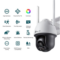 TP-Link VIGI C540-W /4MP/4mm/kültéri/H265/IR30m/SD/Smart Detection/kétirányú hang/Full-Color IP wifi PT kamera