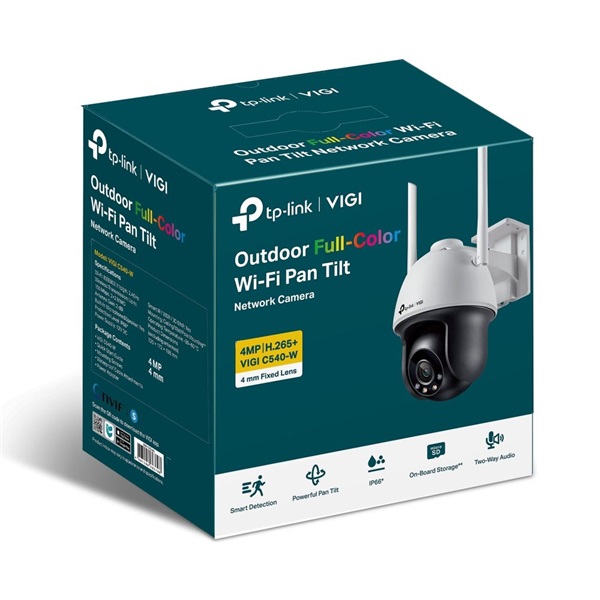 TP-Link VIGI C540-W /4MP/4mm/kültéri/H265/IR30m/SD/Smart Detection/kétirányú hang/Full-Color IP wifi PT kamera