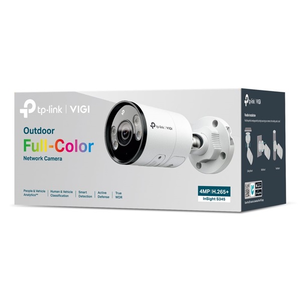 TP-Link VIGI InSight S345(2.8mm) /Kültéri/4MP/2,8mm/IR/LED30m/FullColor/Smart/fém ház/ Duál megvilágítású IP csőkamera