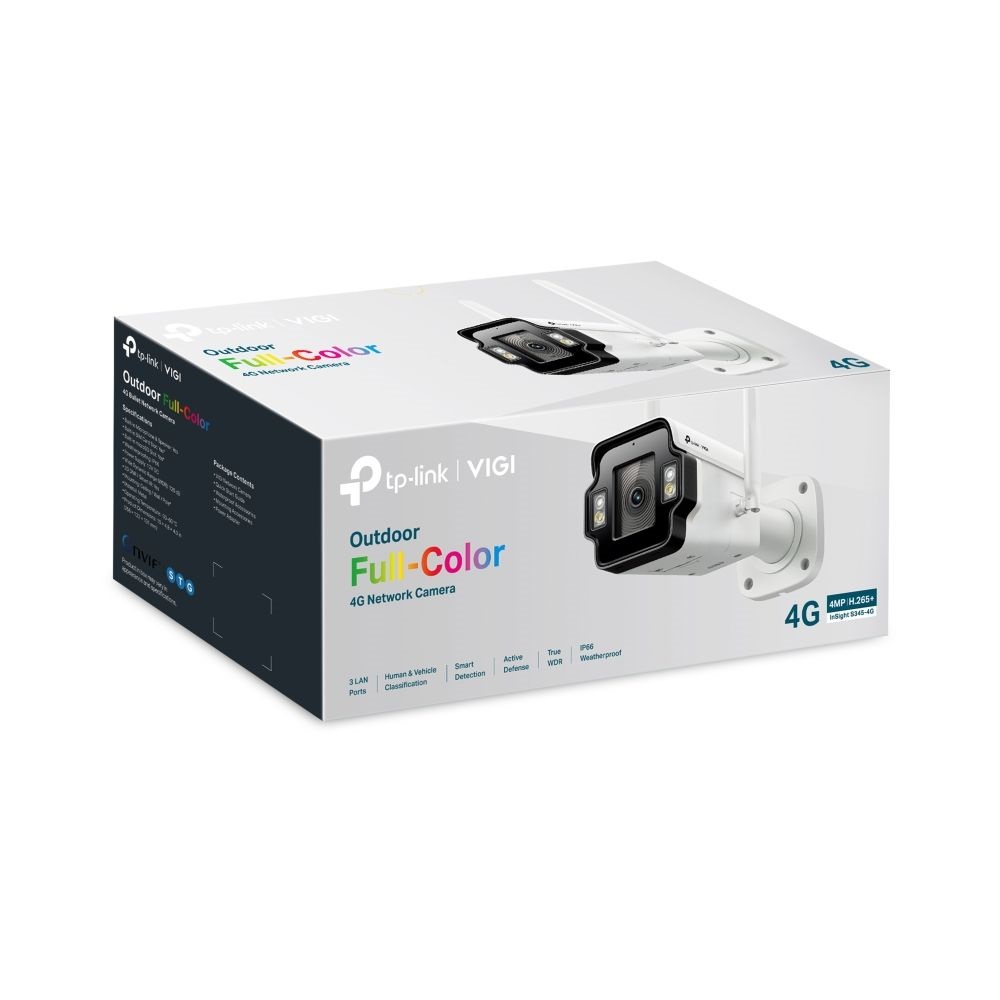 TP-Link VIGI InSight S345-4G(4mm)Kültéri/4MP/4mm/IR50m/LED30m/FullColor/Smart/fém ház/Duál megvilágítású 4G IP csőkamera