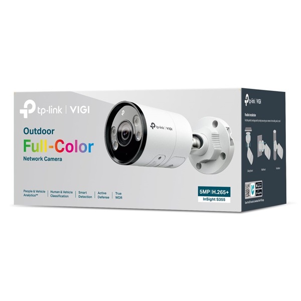 TP-Link VIGI InSight S355(2.8mm) /Kültéri/5MP/2,8mm/IR/LED30m/FullColor/Smart/fém ház/ Duál megvilágítású IP csőkamera