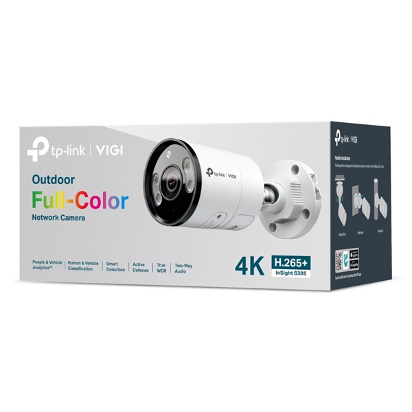 TP-Link VIGI InSight S385(2.8mm) /Kültéri/8MP/2,8mm/IR/LED30m/FullColor/Smart/fém ház/ Duál megvilágítású IP csőkamera