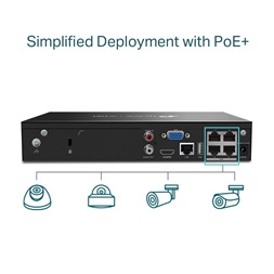 TP-Link VIGI NVR1004H-4P /4 csatorna/H265/80Mbps rögzítés/1x SATA/4x PoE+ hálózati rögzítő (NVR)