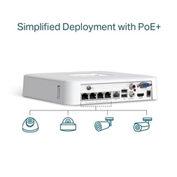 TP-Link VIGI NVR1104H-4P /4 csatorna/H265/80Mbps rögzítés/1x SATA/4x PoE+ hálózati rögzítő (NVR)