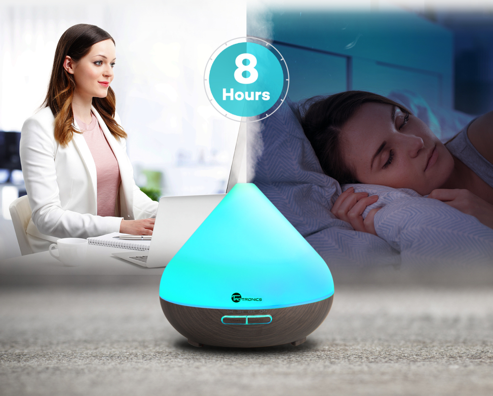 Taotronics TT-AD002 sötétbarna fa mintázatú ultrahangos illóolaj párásító LED fénnyel