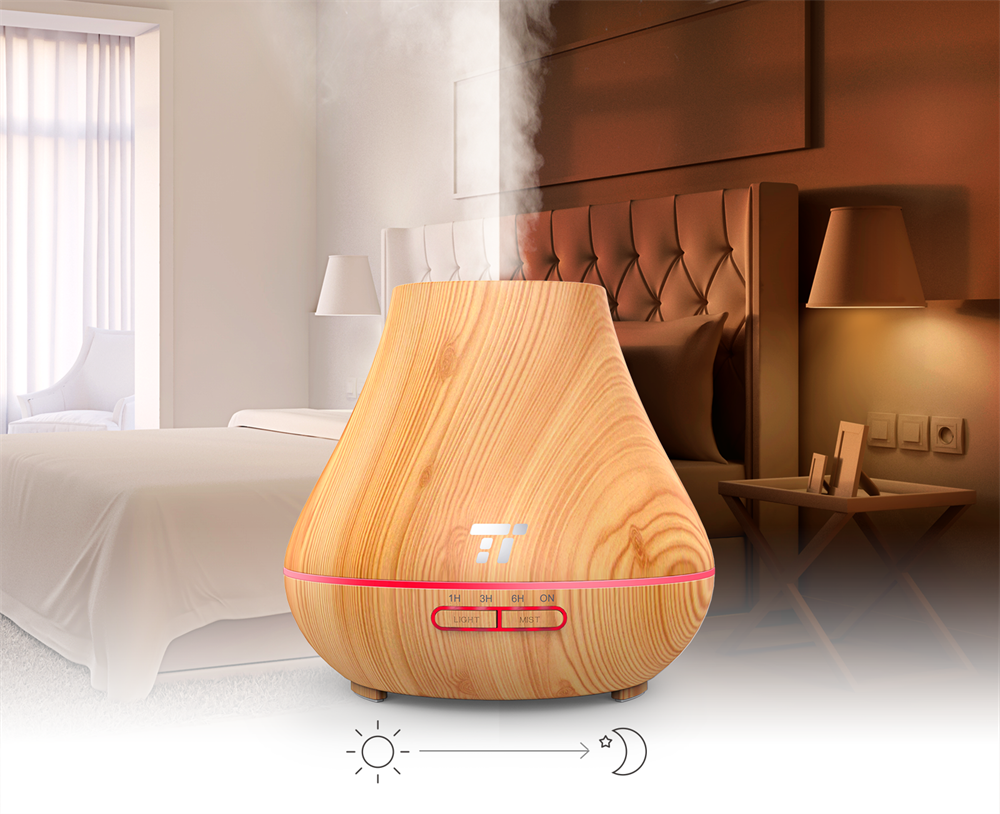 Taotronics TT-AD004 világosbarna fa mintázatú ultrahangos illóolaj párásító LED fénnyel