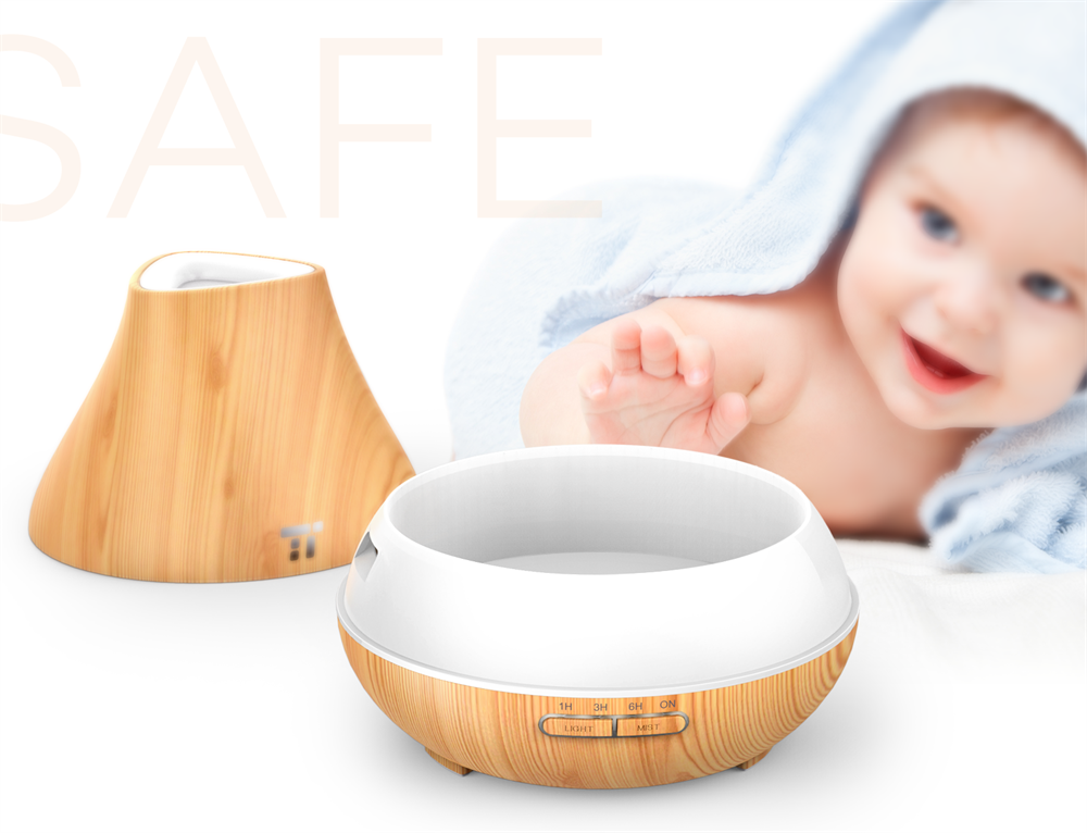 Taotronics TT-AD004 világosbarna fa mintázatú ultrahangos illóolaj párásító LED fénnyel