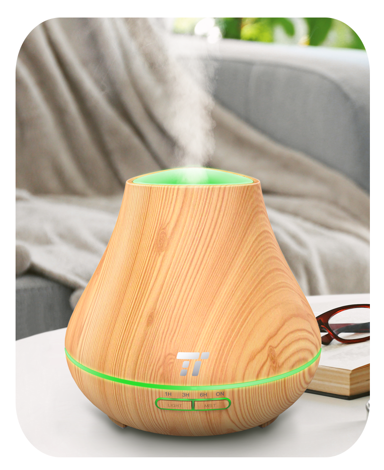 Taotronics TT-AD004 világosbarna fa mintázatú ultrahangos illóolaj párásító LED fénnyel