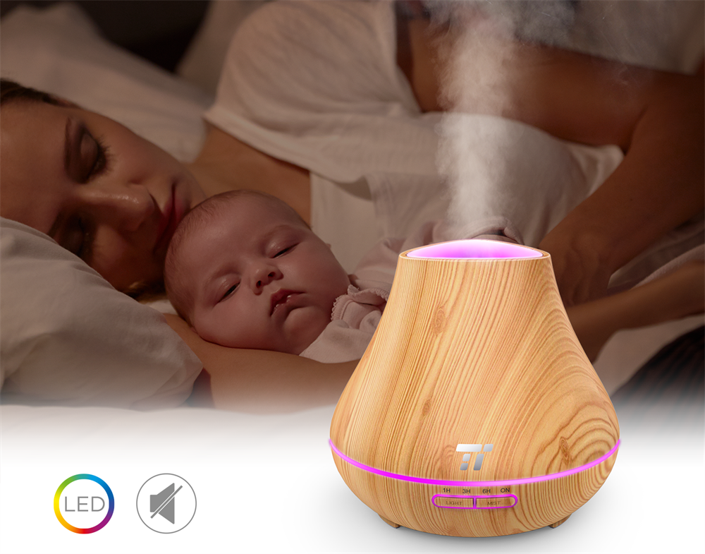 Taotronics TT-AD004 világosbarna fa mintázatú ultrahangos illóolaj párásító LED fénnyel