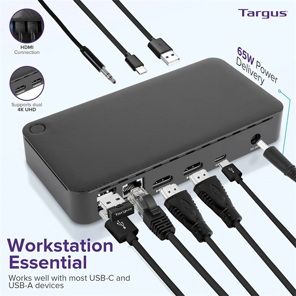 Targus Univerzális USB-C® DV4K dokkolóállomás (100W, 4K, 2 HDMI, 2 DisplayPort, 4x USB-A, 1x USB-C, Ethernet, audio)