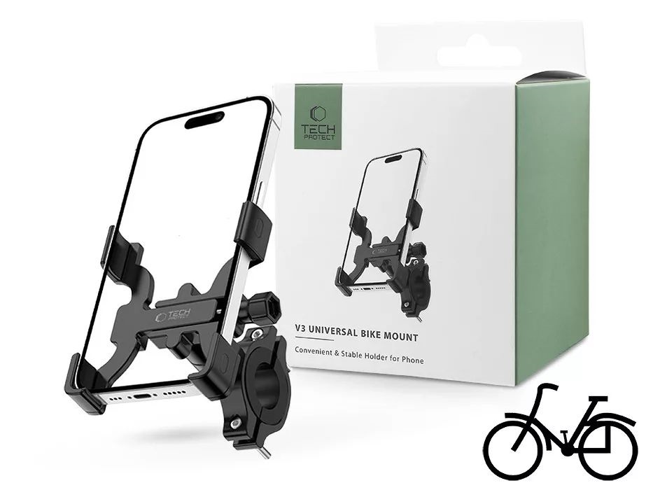 Tech-Protect TP308965 kerékpárra/motorkerékpárra szerelhető fém fekete telefontartó