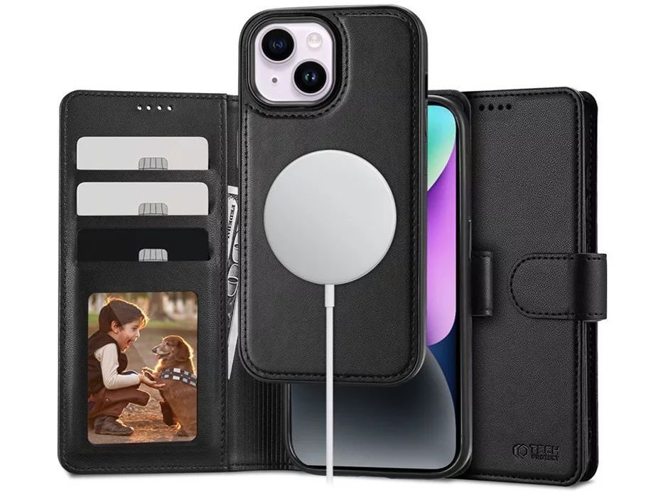 Tech-Protect TP603989 iPhone 15 MagSafe Wallet flipes fekete bőrtok