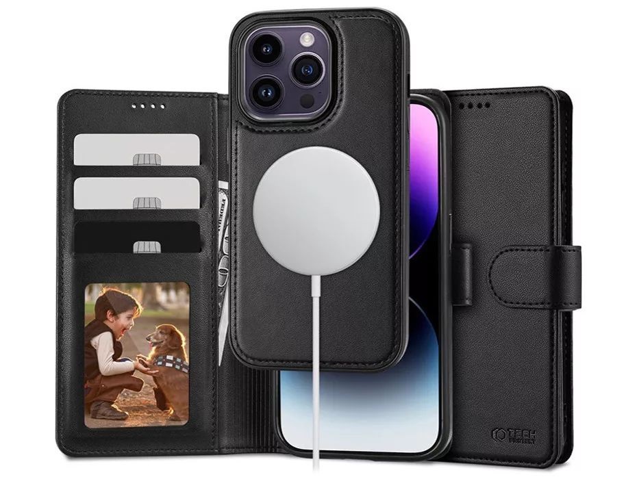 Tech-Protect TP603989 iPhone 15 Pro Max MagSafe Wallet flipes fekete bőrtok