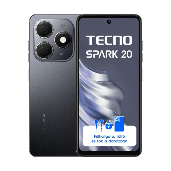 Tecno Spark 20 6,56" LTE 8/256GB DualSIM Gravity Black okostelefon (Újszerű)