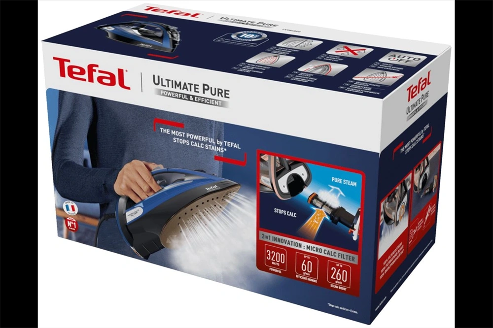Tefal FV9848E0 Ultimate Pure sötétkék-fekete gőzölős vasaló