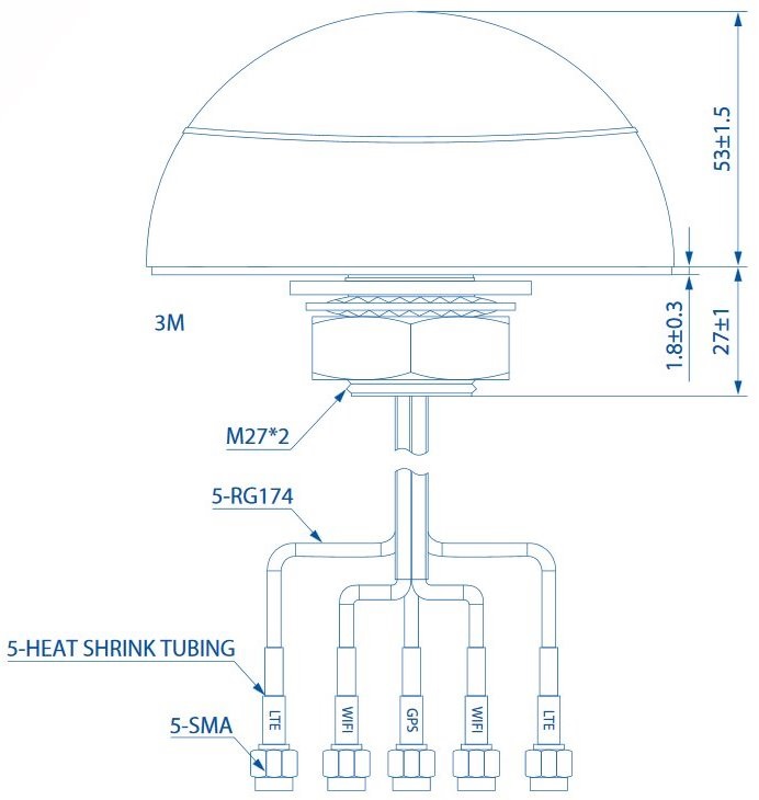 Teltonika PR1KCO28 combo MIMO Moblie/GNSS/WiFi SMA tető antenna