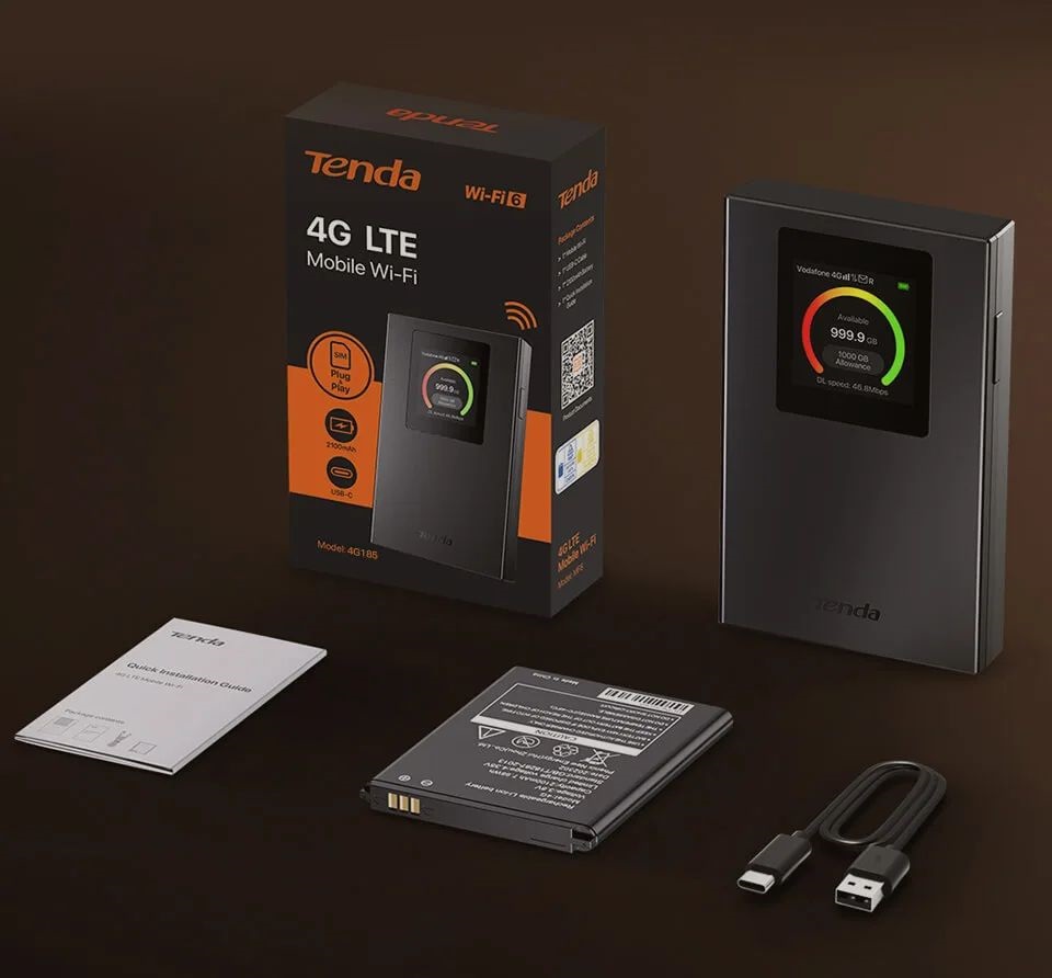 Tenda 4G185 4G/LTE 802.11ax Wi-Fi 6 LCD kijelzős hordozható mobil Wi-Fi