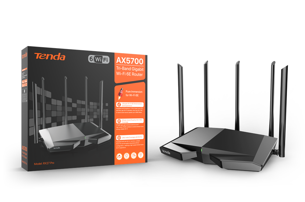 Tenda RX27PRO AX5700 Wi-Fi 6E Tri-band Dual-Band vezeték nélküli Gigabit router