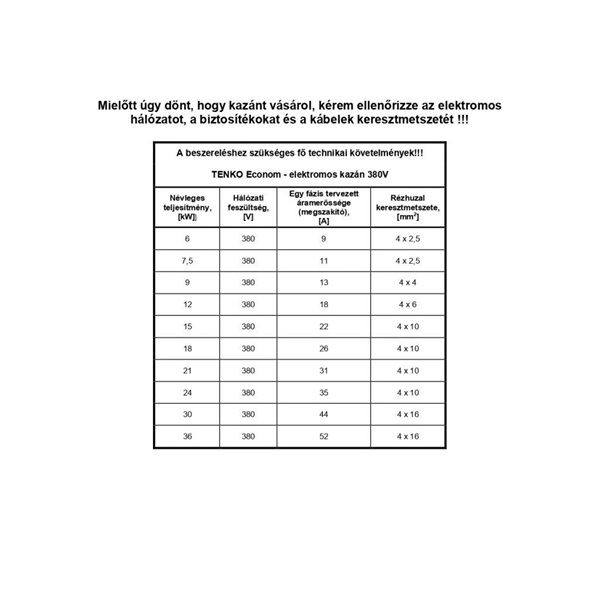 Tenko KE 380V 21kW Ekonom elektromos kazán