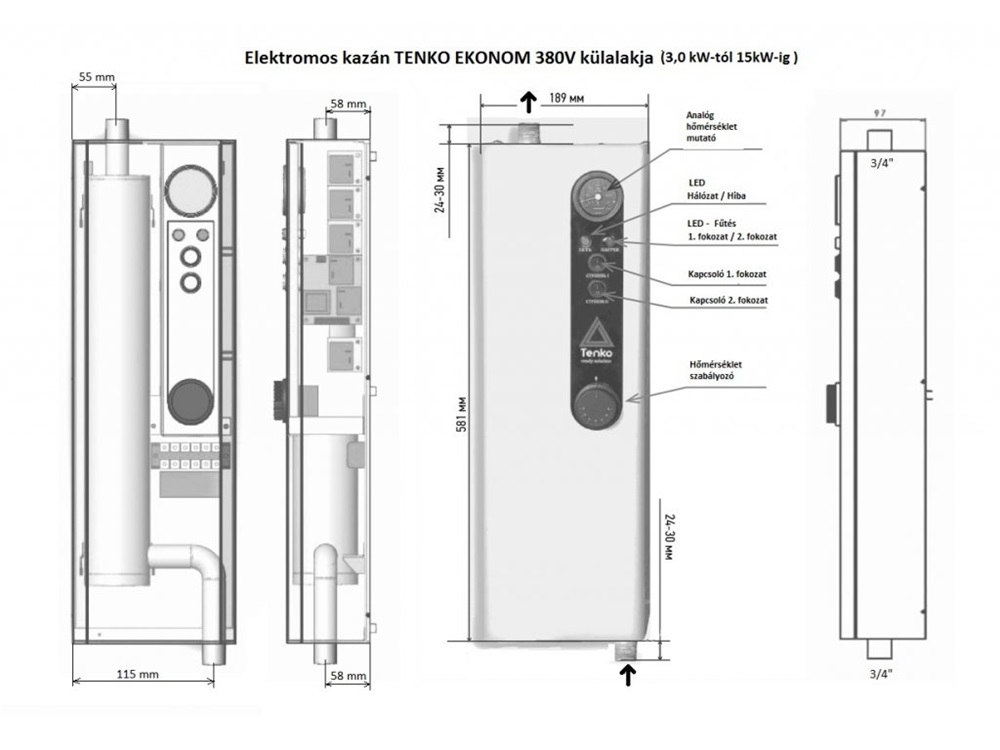 Tenko KE 380V 7,5kW 3 fázisú elektromos kazán