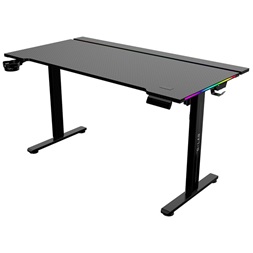 The G-Lab K DESK PLATINIUM (140x75cm, fém, pohár, fejhallgatótartó, motoros magasság áll., RGB) fekete gamer asztal