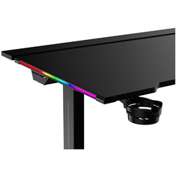 The G-Lab K DESK PLATINIUM (140x75cm, fém, pohár, fejhallgatótartó, motoros magasság áll., RGB) fekete gamer asztal