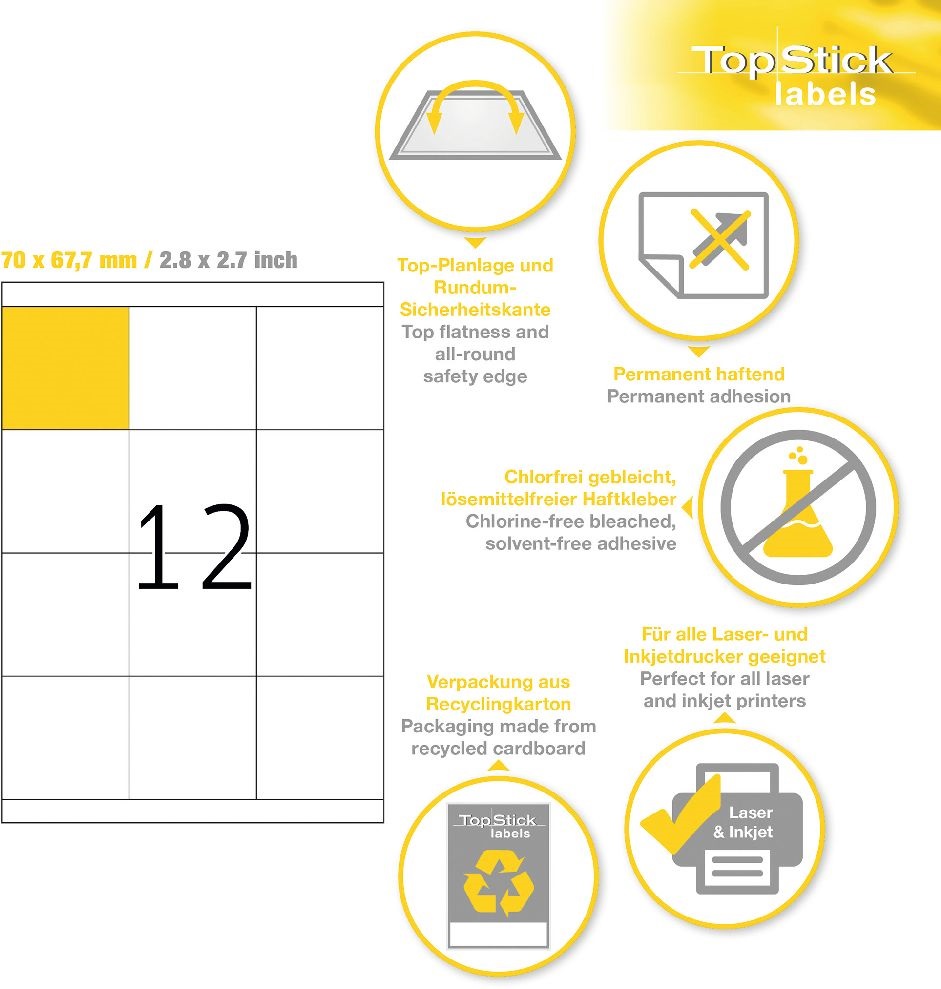 Topstick 70x67,7mm szegéllyel 100 ív 1200 db-os etikett