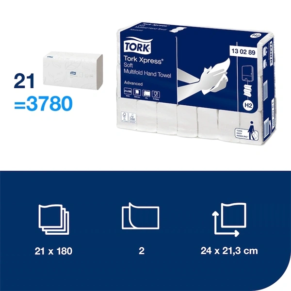 Tork 130289  Xpress Advanced H2 21 db-os fehér soft multifold kéztörlő