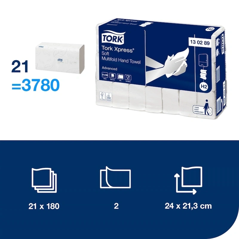 Tork 130289  Xpress Advanced H2 21 db-os fehér soft multifold kéztörlő