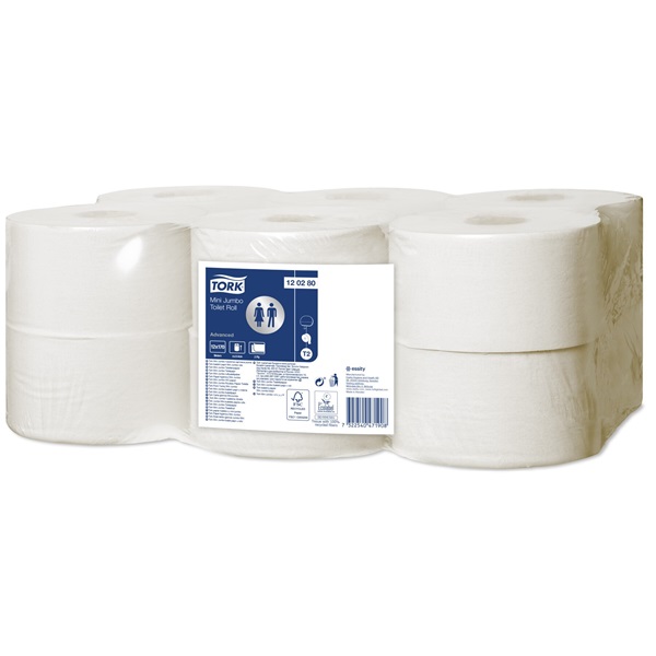 Tork Advanced T2 120280 Mini Jumbo 2rétegű fehér 12tekercs közületi toalettpapír