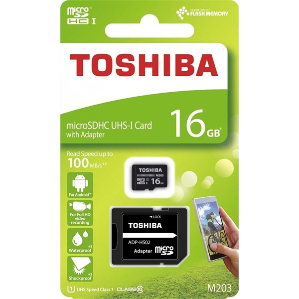 Toshiba M203 16GB SD micro (SDXC Class 10 UHS-I U1) (THN-M203K0160EA) memóriakártya adapterrel
