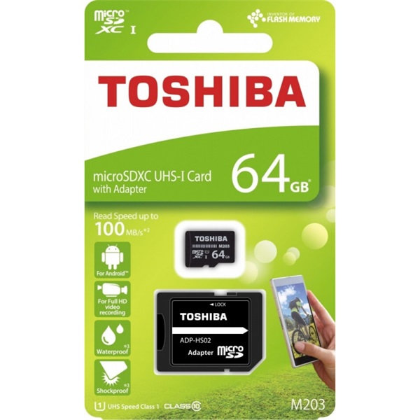 Toshiba M203 64GB SD micro (SDXC Class 10 UHS-I U1) (THN-M203K0640EA) memóriakártya adapterrel