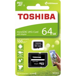 Toshiba M203 64GB SD micro (SDXC Class 10 UHS-I U1) (THN-M203K0640EA) memóriakártya adapterrel