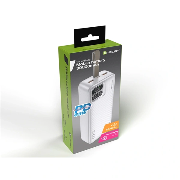 Tracer Blaze 30 000 mAh PD 65W Quick Charge 3.0 fehér hordozható power bank