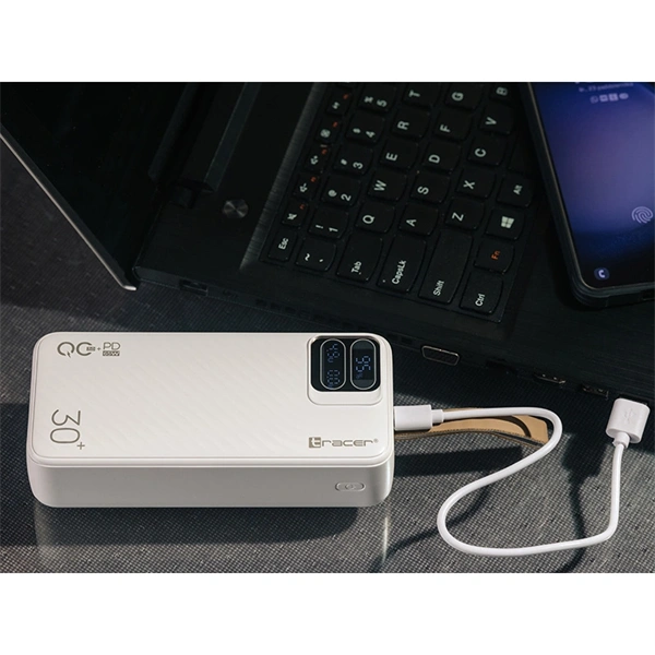 Tracer Blaze 30 000 mAh PD 65W Quick Charge 3.0 fehér hordozható power bank