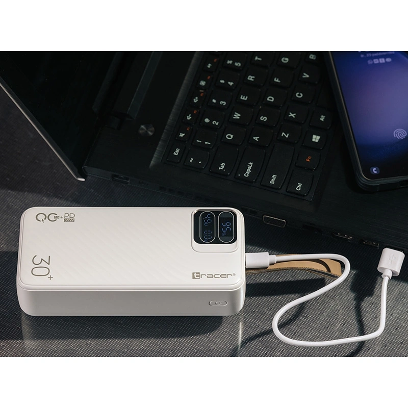 Tracer Blaze 30 000 mAh PD 65W Quick Charge 3.0 fehér hordozható power bank