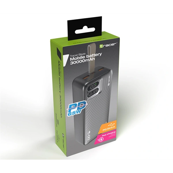 Tracer Blaze 30 000 mAh PD 65W Quick Charge 3.0 fekete hordozható power bank