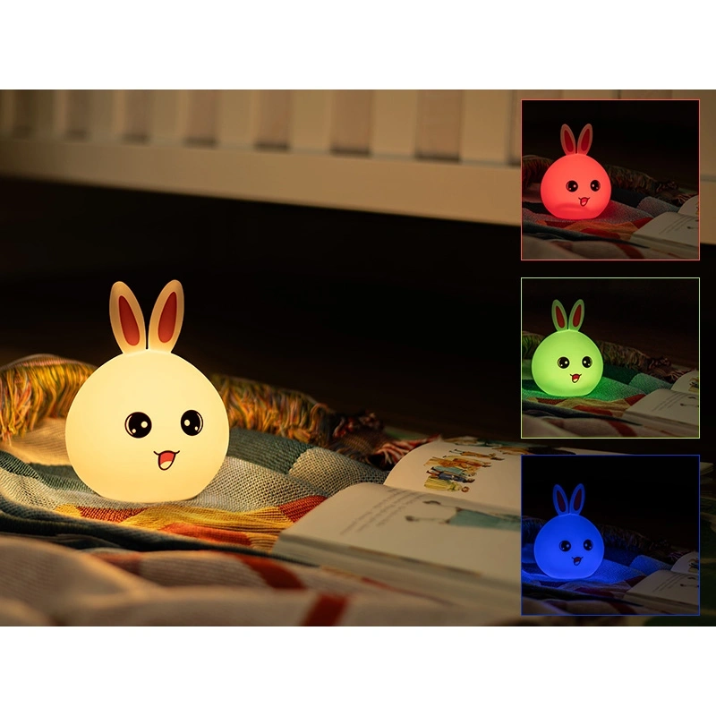 Tracer Bunny, RGB LED, 5 színtónus, 4 világítási mód, Szilikon, Vezeték nélküli, éjszakai lámpa