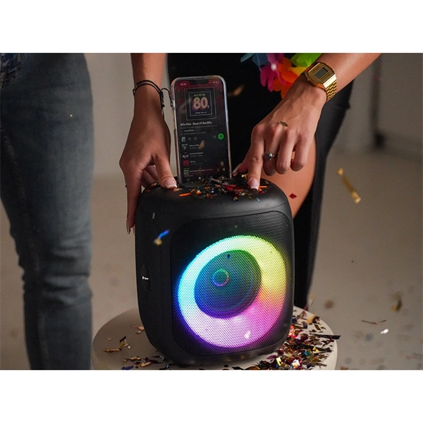 Tracer Cube20, 20W, TWS, RGB LED, FM rádió, karaoke, fekete hordozható hangszóró