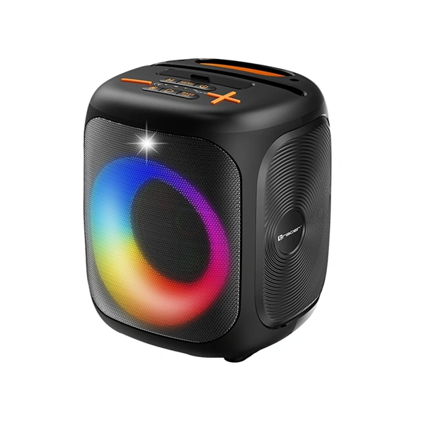 Tracer Cube20, 20W, TWS, RGB LED, FM rádió, karaoke, fekete hordozható hangszóró