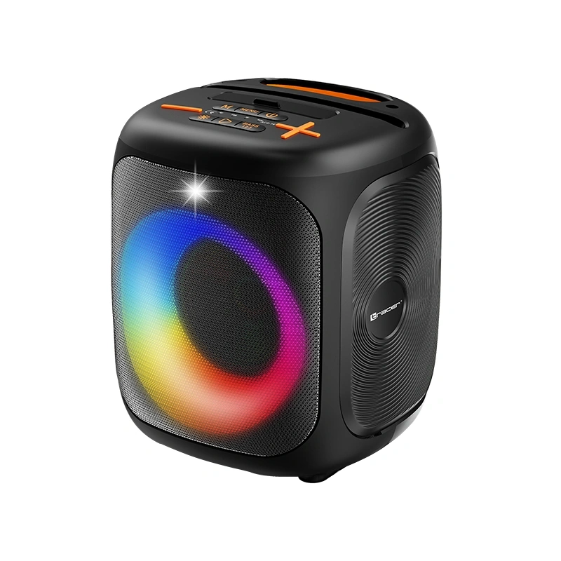 Tracer Cube20, 20W, TWS, RGB LED, FM rádió, karaoke, fekete hordozható hangszóró