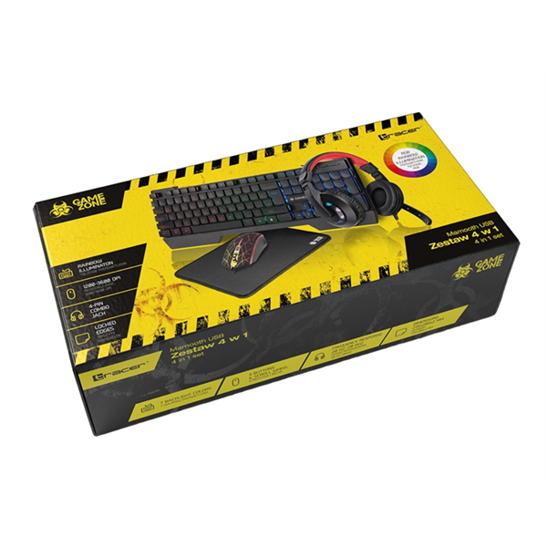Tracer TRAKLA46764 Gamezone Mamooth 4in1 LED fekete gamer billentyűzet/egér/egérpad és fejhallgató