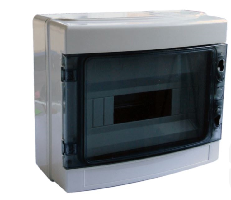Tracon EDFKIP65-12/1  1×12 mod/ H×W×D=260×300×140mm/ IP65/ 660V AC átlátszó ajtóva/ N/PE sínnel falon kívüli