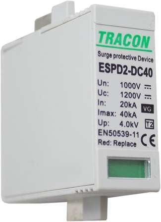 Tracon ESPD2-DC40-600 cserélhető betéttel T2 DC típusú túlfeszültség levezető